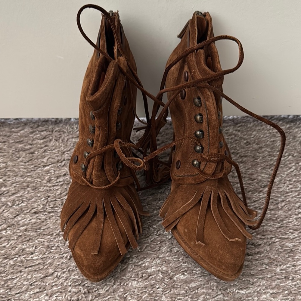Givenchy Brown Lace Up Boots with Fringe